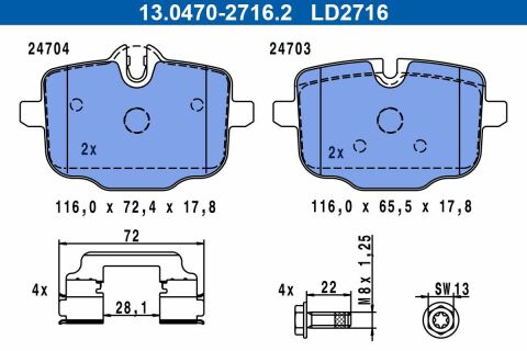 Колодки гальмівні (задні) BMW 5 (G30, G31) / 7 (G11, G12) / X5 (G05) / X6 (G06) 17- (Lucas / TRW) ATE Ceramic