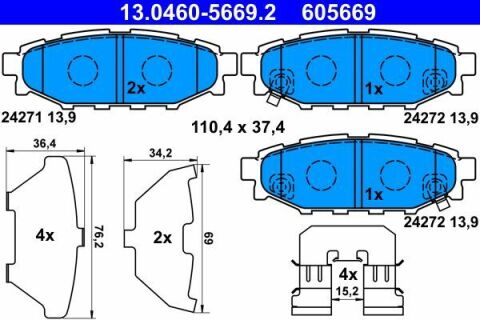 Колодки тормозные (задние) Subaru Forester/Impreza 08-/Legacy 03-14/Outback 03-/Toyota GT 12-