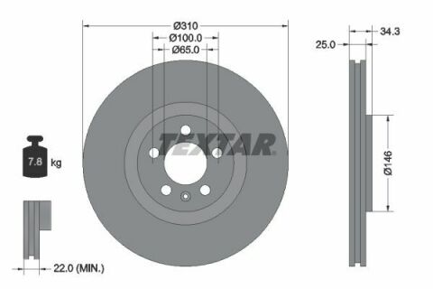 Диск тормозной (передний) Audi A1 10-18/VW Polo 14-/Seat Ibiza 15-17 (310x25) PRO+