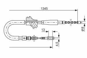 Трос ручного тормоза левый 80/90 87- (бараб.) AUDI