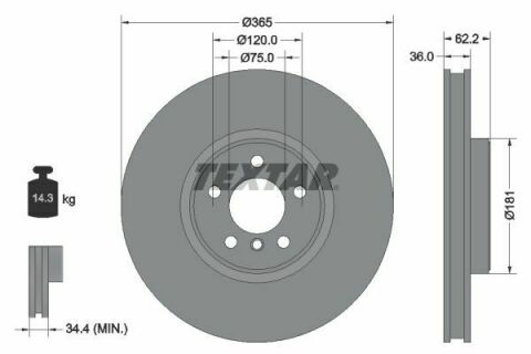 Диск тормозной (передний) BMW X5 (E70/F15) 06-/X6 (E71/F16) 07- (365x36) PRO+