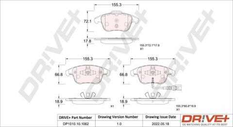 DP1010.10.1062 Drive+ - Гальмівні колодки до дисків