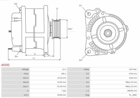 Генератор 2.3dCi + 1.6dCi (185 A) (Mitsubishi) (шкив 7 ручейков)