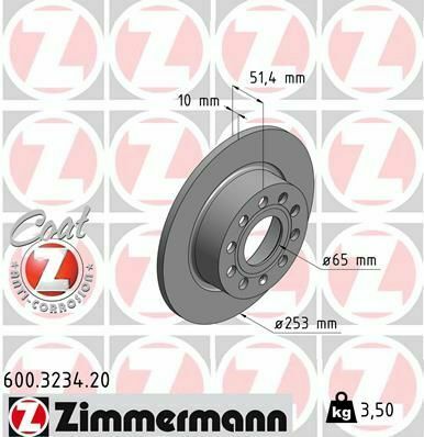 Диск гальмівний (задній) Audi A3//VW Caddy III 04-15/Skoda Octavia III/IV 03- (253x10)(з покриттям)