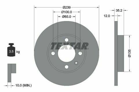 Диск тормозной (передний) VW Caddy I 82-92 (239x12) PRO