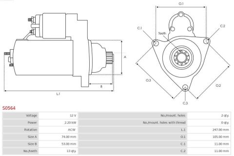 Стартер MB A class (W176) 12-18/B-class (W246/W242) 11-18 (2.2 kw) (z=13)