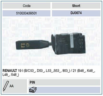 MAGNETI MARELLI LIGHTS Перемикач RENAULT R19-CHAMADE-R21 87 [510033438501]