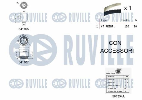 RUVILLE VW Рем.к-кт ГРМ с помпой воды T5 1.9TDI, Touran -10, Polo 01-