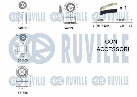 RUVILLE К-кт ГРМ (рем. + 4 ролика натяжения +крепл.) Golf,Passat,Audi 2.0TD