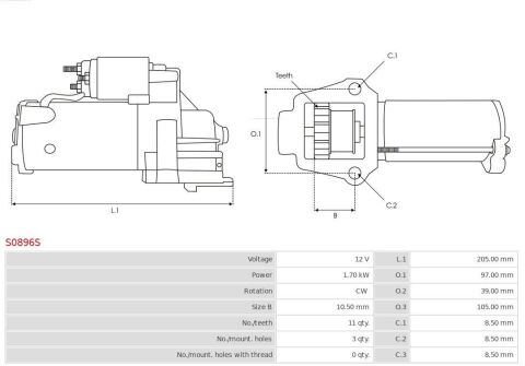 Стартер BMW 5 (G30/F90) 2.0i (B48/B46) 16- (12V/1.7kw) (z=11)