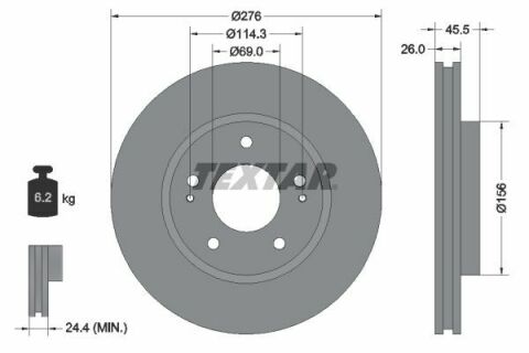 Диск тормозной (передний) Mitsubishi Lancer 03-13 (276x26) PRO