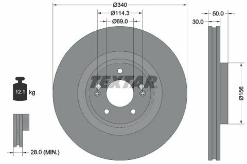 Диск тормозной (передний) Kia Sorento III 15-(340х30) PRO