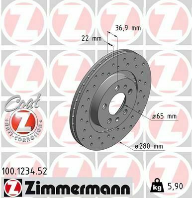 Диск тормозной (передний) Skoda Octavia/VW Golf IV 97- (280x22) (с покрытием) (с отверстием) (вентилируемый)