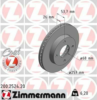 Диск тормозной (передний) Nissan NV200 10-(257x26) (с покрытием) (вентилированный)