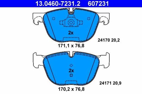 Колодки гальмівні (передні) BMW X5 (E70/F15/F85) 06-18/X6 (E71/E72/F16/F86) 08-19 (Ate)