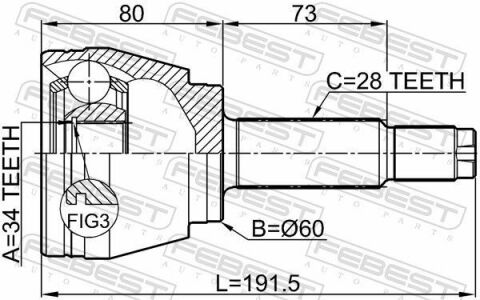 ШРКШ (ШРУС) зовнішній 34x60x28 SSANG YONG REXTON 01-