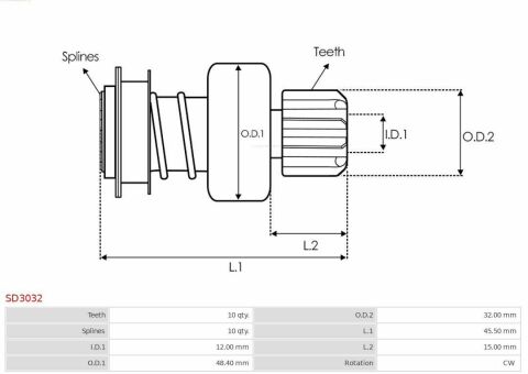 Бендикс стартера (z=10, z=10 тип Valeo D7G11) 2.5dCi/2.2dCi + 2.5dCi