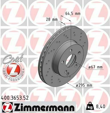 Диск тормозной (передний) MB E-class (W211/W212/S211/S212) 02-09 (295x28) (с покр) (с отверстиями(вент)