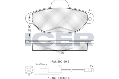 Колодки тормозные (передние) Fiat Punto 93-00/99-10 (+датчики)