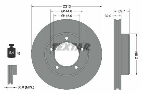 Диск гальмівний (передній) Toyota Land Cruiser 100 4.2TD/4.7 98-07 (313x32) PRO