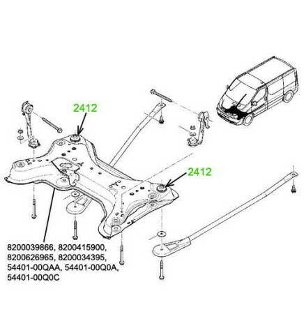 Сайлентблок підрамника (передня балка) металевий Renault Trafic II + Opel Vivaro A 01->14