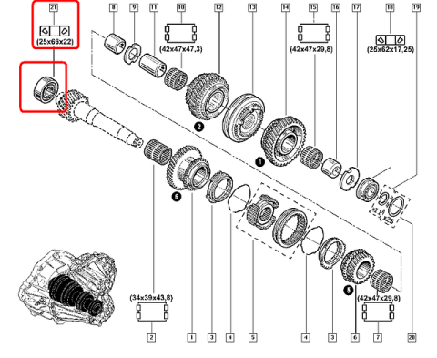 Підшипник КПП Renault Trafic (25x66x22)