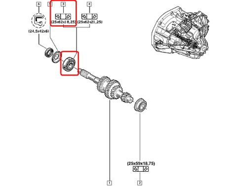 Подшипник КПП (25x62x18.25) Renault PF1, PK1, PK5, PK6, PK9