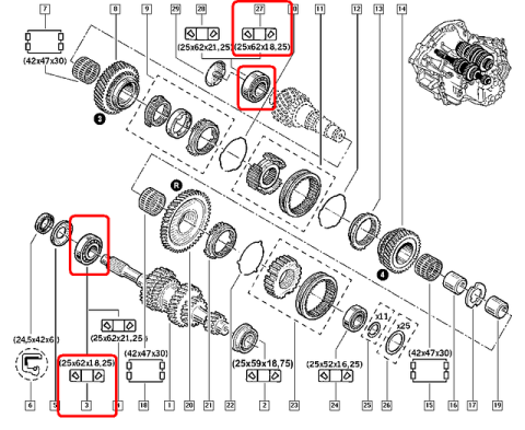 Подшипник КПП (25x62x18.25) Renault PF1, PK1, PK5, PK6, PK9