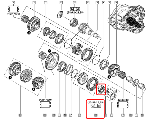 Підшипник КПП Renault Master/Trafic II (25x52х16,25) (PK4/PK5)