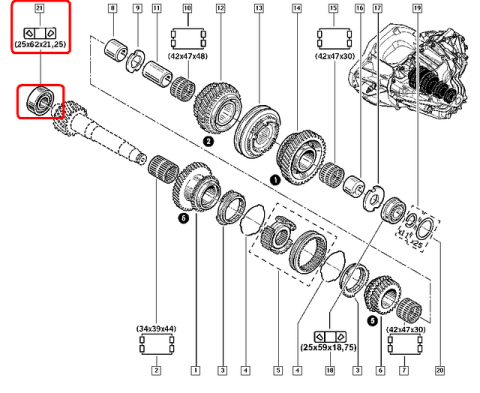 Підшипник КПП Renault Trafic/Opel Vivaro (25x62x21.25)
