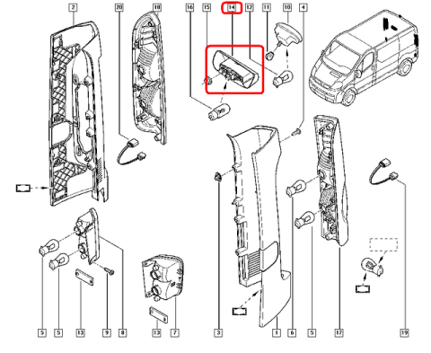 Підсвічування номерного знака (двері розпашування) Renault Trafic II
