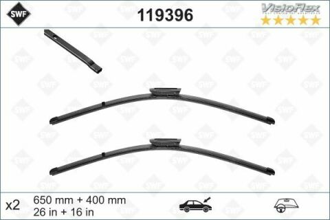 Щетки стеклоочистителя (650/400mm) Citroen C3 II 07- (бескаркасная)