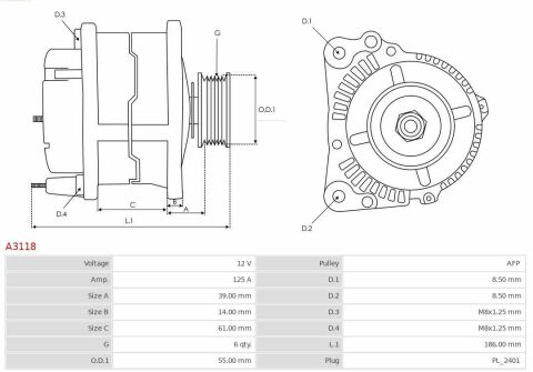 Генератор 1.5dCi (125A, шків-6 струмків) (тип VALEO)