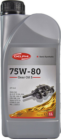 Масла трансмиссионные 75W80 Delphi Gear Oil 5 (1L) (GL5/MIL-L-2105D/MAN 342 M-2/Volvo 1273.10)