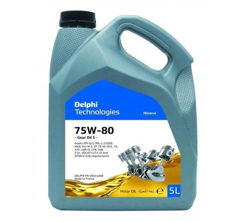 Масла трансмиссионные 75W80 Delphi Gear Oil 5 (5L) (GL5/MIL-L-2105D/MAN 342 M-2/Volvo 1273.10)