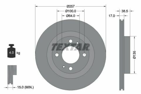 Диск гальмівний (передній) Citroen C-Zero/Peugeot ION Electric 09- (257x17) PRO