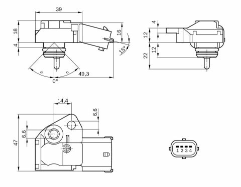 Датчик тиску у впускному газопроводі Volvo S60 I 2.4 00-10 (-40-130°C)