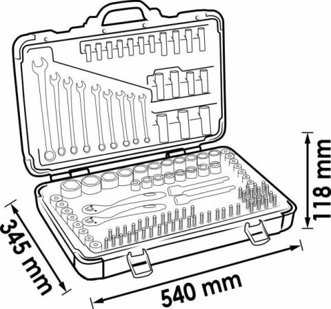 Набор инструментов комбинированный 1/2&quot;, 1/4&quot;, 3/8&quot; (ключи, головки, головки со вставкой, биты) 212 ед. (хромированные)