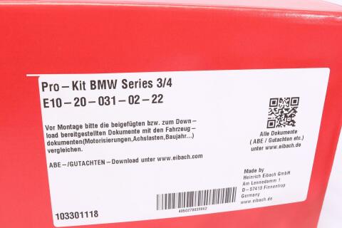 Комплект пружин (Pro-Kit) BMW 3 (F30/F80)/4 (F32/F82) 11- (4 шт.) (навантаження передньої осі 1020 кг)