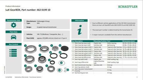 Ремкомплект КПП VW T5 2.5TDI-3.2 V6 03-09, 0A5, 6-ступ. МКПП (MQ500)