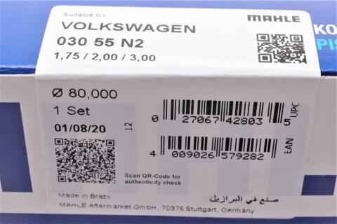 Кільця поршневі VW T4 2.4D/T5 1.9TDI 03-09/Caddy 1.6TDI 10-/1.9TDI 04-10 (80.0mm/+0.5) (1.75-2-3)