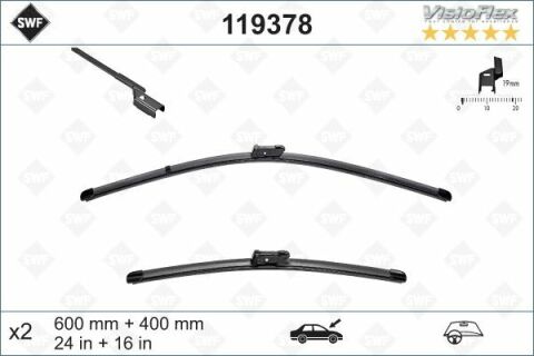 Щетки стеклоочистителя (600/400мм) Fiat Doblo/Opel Combo 10- Aerotwin (бескаркасная)