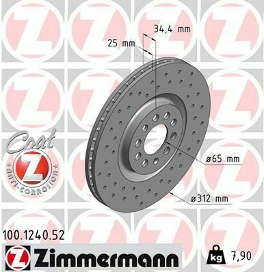 Диск тормозной (передний) Audi A3 99-/VW Golf IV 97-05/Polo 02-09 (312x25) (с покр)(с отверстиями(вент)