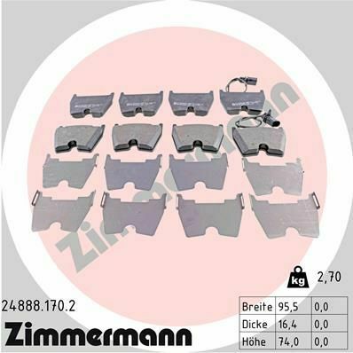 Колодки гальмівні (передні) Audi A4/A5/A6/VW Phaeton 02-17 (Brembo) (з датчиком) (95.5x74x16.4)