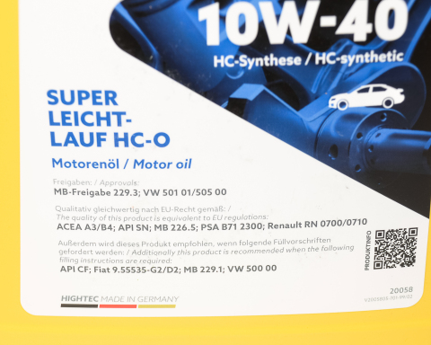 Олива 10W40 HIGHTEC SUPER LEICHTLAUF HC-O (4L) (VW 501 01/505 00/MB 229.3/226.5/229.1/RN 0700/0710)