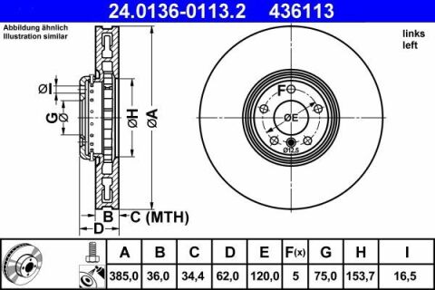 Диск тормозной (передний) BMW X5 (E70/F15/F85)/X6 (E71/E72/F16/F86) 06- (385x36) (L) N57/N63