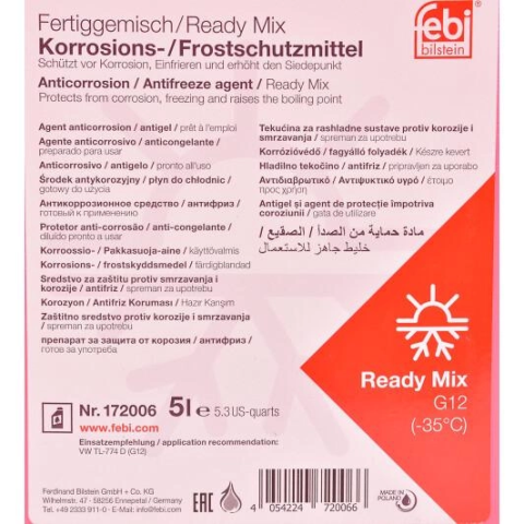 Антифриз (червоний) FEBI BILSTEIN Readymix G12 (-35°C готовий до застосування), 5 літрів