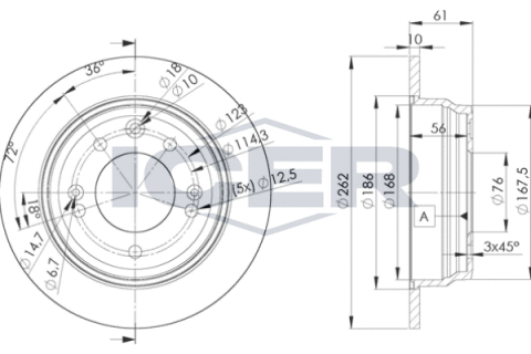 Диск тормозной (задний) Hyundai i30 07-(262x10) (с покрытием) (полный)