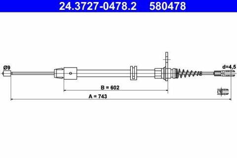 Трос ручника (задній) MB E-class (W212) 09-16 (L=743mm)