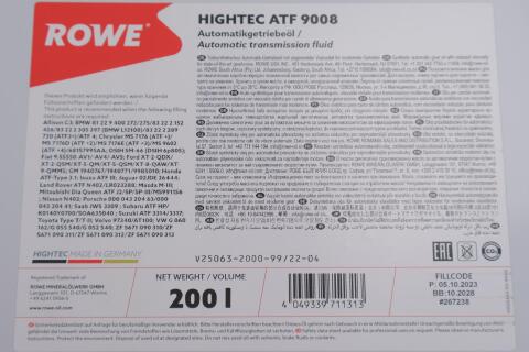 Масла HIGHTEC ATF 9008 (200L) (VW G 060 162/G 055 540/BMW 83 22 2 152 426) (сине-зеленый)